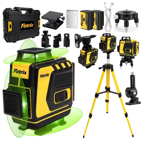 16-line green light laser level, 4×360° automatic leveling, remote control, dual batteries, complete accessories set, suitable for tiles, cabinets, home renovation