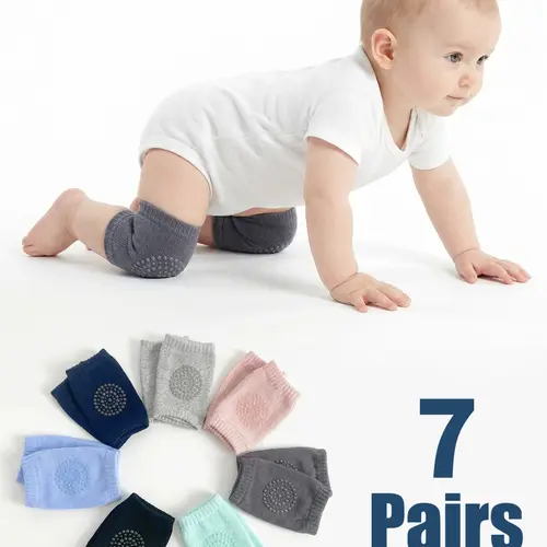 Pack of 7 Pairs Baby Newborn Knee Pads, Simple Solid-Color Non-Slip Moderate-Thickness Design, Unisex for All Seasons