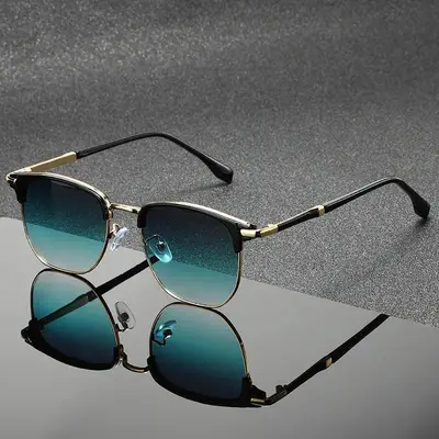 Unisex Vintage Square Sunglasses, Classic Metal Frame Semi-Rimless Eyewear with Oversized Blue Light Blocking Lenses for Female and Male Fashion Accessories,summervibes outdoorfun