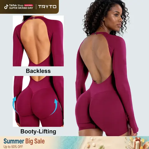[SIZE UP 1] [STRONG COMPRESSED] TRYTO Impact Long Sleeve One Piece Unitard Fitness Gym Bralette Soft Workout Activewear #BackToSchool