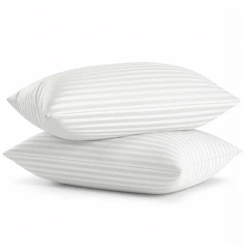 Utopia Bedding Premium Striped Pillows for Sleeping - 2-Pack White Polycotton Soft Breathable Covers, No-Shift Construction, Ideal for Back & Side Sleepers, Polyester Fill