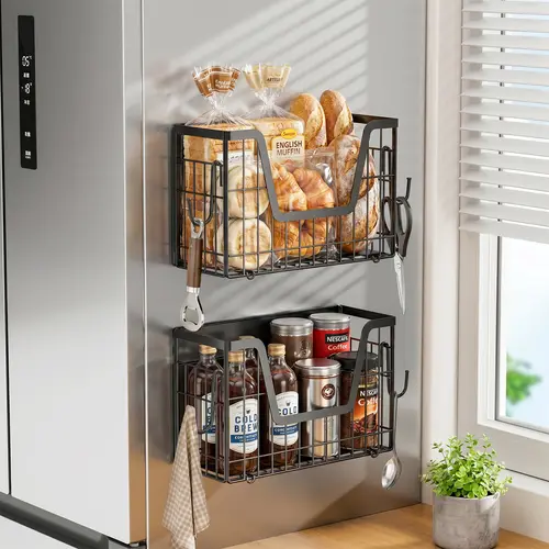 San Dream Strong Magnetic Hollow Rectangle Fridge Organizer Box - 1-Layer Large Cap Home Storage Rack, Multi-Use Kitchen Accessory for Spices, Potatoes, Onions, Kitchen Counter or Bathroom (1PC/2PCS Options)