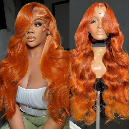 DROSUUD 30 Inch Orange Ginger 13x6 Lace Frontal Wig #350 Color 180 Density Body Wave Transparent Lace Human Hair Pre Plucked Natural Hairline with Baby Hair#Summervibes