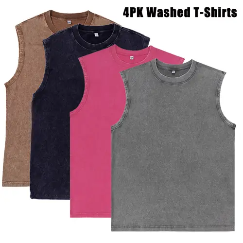 Men's 4-Pack Activewear Tank Tops, Vintage Washed Heavy Cotton Crewneck Vests with an Oversized Fit for Gym & Athleisure, Activewear Tank Top, Athleisure Tank
