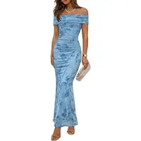 ZESICA Women's Summer Off Shoulder Floral Bodycon Maxi Dress 2026 Ruched Elegant Formal Cocktail Wedding Guest Long Dresses