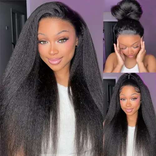 Megalook 13x6 Three-Go Glueless Wig Yaki Straight Hair With Drawstring 100% Human Hair Wig
