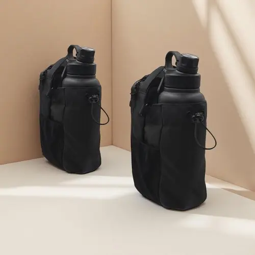 Men's Magnetic Gym Crossbody Shoulder Bag - Plus Water Bottle Pouch (Fits 18-46oz Bottles), 3 Strong Magnets Phone Holder Organizer, Premium Strap, Weatherproof Fitness Caddy for Keys & Wallet