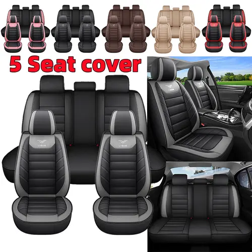 5-Seat Full Set Car Seat Covers Waterproof Wear-Resistant Stain-Resistant PU Leather for Front & Rear Seats Soft Comfortable Interior Protection, Polypropylene, Solid