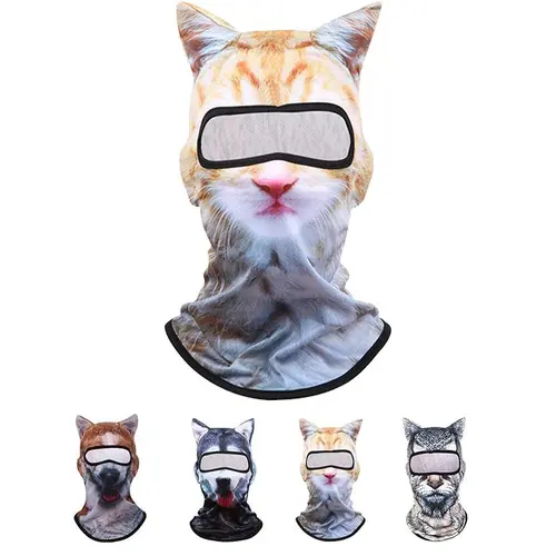 Polyester 3D Digital Printing Animal Head Ski Mask with Anti-UV Protection, 3D Cat Ears - Lightweight Quick Dry One Size Face Mask for Skiing, Outdoor Sports, Face Masks
