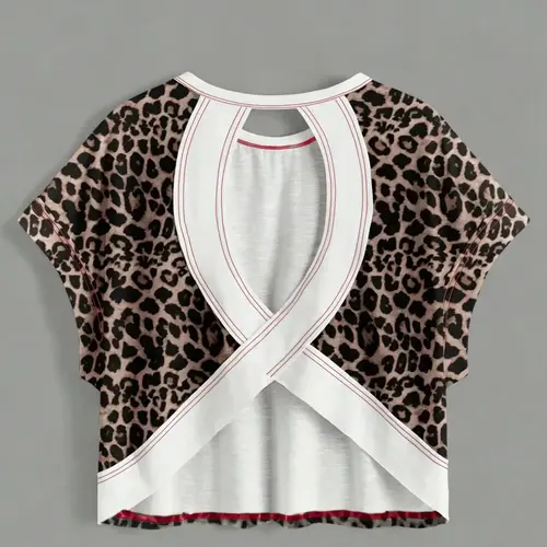 Women's Leopard Print Criss Cross Back Cutout Crop Top, Batwing Sleeve Loose T-Shirt, Casual Stylish Tee, Y2K Baddie Streetwear Vibe, Party & Music Festival Tops