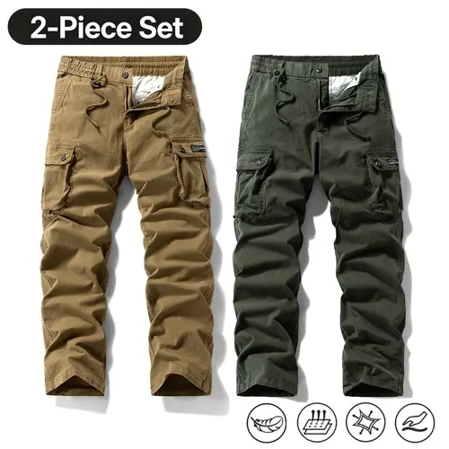 Men’s vintage workwear pants two-piece set — straight-leg long pants with a drawstring waist, suitable for everyday wear and commuting, casual style.,clothes for back to school,first day of school outfits,sohochic