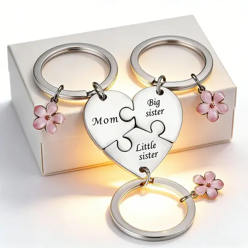 New Cross-Border Design: Stainless Steel Flower Keychain 3-Piece Set - A Gift for Couples and Families link chain autumn rapper cuban Adjustable Heart Rate Bracelet