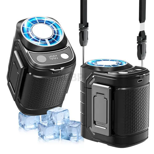 Portable Fan 6000mAh Rechargeable, Multifunctional Cooling Fan, 5-Speed Strong Airflow, Personal Waist Fan with Ice Cooling & Power Bank & Flashlight, Hands-Free Hanging Neck Fan, Wearable Belt Fan for Camping, Outdoor, Jobsite, USB Charging Fan