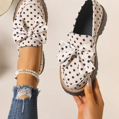 2026 Spring Summer New Zebra Stripe Bow Tie British Style Earl Loafer Slip Ons Thick Sole Small Leather Shoe Chunky Heel Women's Single Shoes Slip Ins Shoes Slip On Footwear