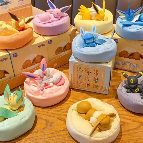 Anime Pokemon Eevee Family Sleeping Posture Blind Box Figurine - Sealed Hobby Mystery Box, Blind Bag, Eevee Evolution Mix, Multiple Pieces, Collect the Series Exclusive Decor for Hobbyists