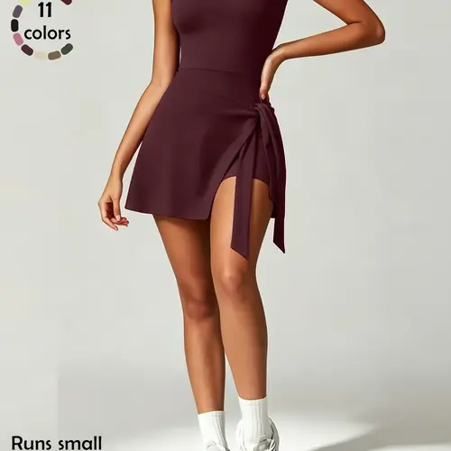 Women's Sporty Wrap Golf Dress, Sleeveless Slim-Fit Above-The-Knee Gym Wear, Quick-Dry High-Elastic Workout Tennis Dress for Summer, Sleeveless Sports Dress