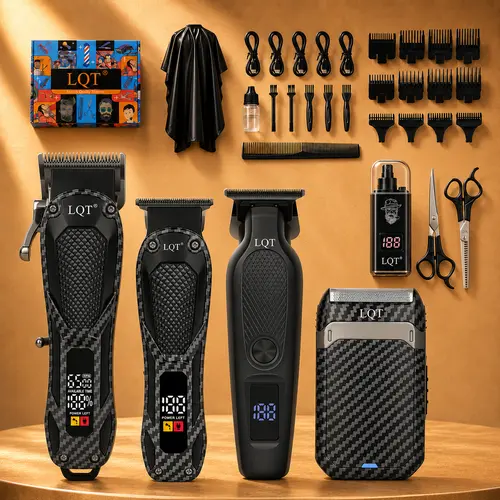 LQT 5-in-1 Rechargeable Cordless Grooming Kit for Men, Adjustable Beard Trimmer & Hair Clippers with Stainless Steel Blades, LED Display, Father's Day Gifts