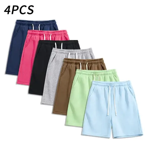 4PCS Men’s Casual Sweat Shorts, Solid Color Drawstring Elastic Waist Gym Shorts with Pockets,summervibes,clothes for back to school,first day of school outfits