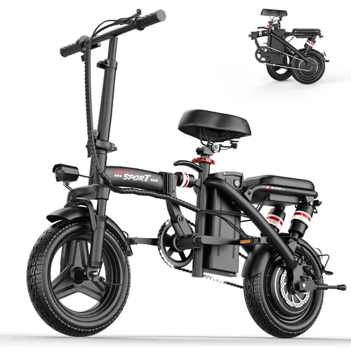 Pikabike Z8 Electric Bike | Peak 1200W | 25MPH | 14" Pneumatic Tires | 22-40 Mile Range l Rear Disc Brake l Foldable l Two Seats Ebike