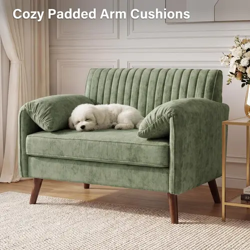 LAUSAINT HOME Modern Elegant Oversized Chenille Accent Chair - 43.3in Piping Single Armchair with Quilted Backrest, Padded Arms, Wood Legs, Foam Seat Cushion - Sturdy Seat Cushion Living Room Furniture, Quilted Supportive Living Room Furniture for Bedroom