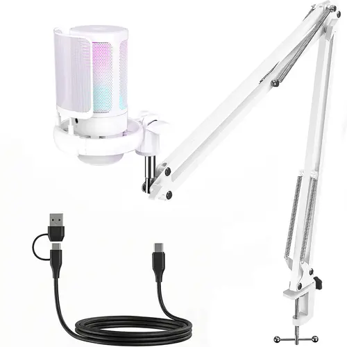 ZealSound USB Game Condenser Microphone - Volume Control, Noise Cancellation, Echo, Gain Adjustment, Headphone Monitoring, RGB Lights, Metal Boom Arm Mount, Multifunction Plug-and-Play, mic for Streaming, Podcast, Computer, PC, PS4, PS5, Mac, Laptop