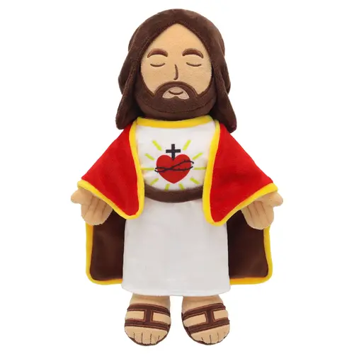 Yelakey 13.4" Jesus Plush Doll for Kids Jesus Plushie with Red Gold-Trimmed Shawl Christian Religious Gift for Christening & Easter Decoration