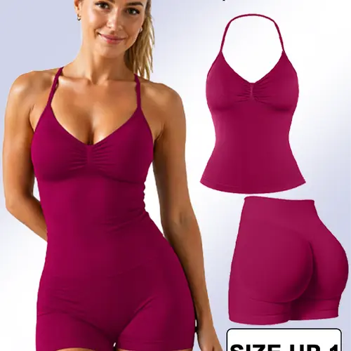 [SIZE UP 1] GYMER Two-Piece Suit Impact Longline Strappy Top Impact Shorts  Sports Yoga Impact Gymwear Tanks Seamless Shorts