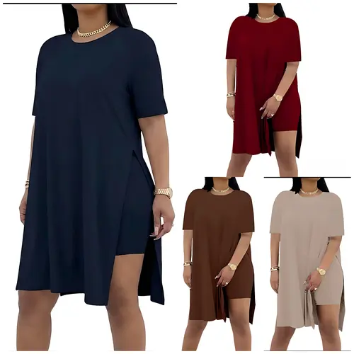 Women's Matching Sets, Plus Size Tops and Biker Shorts 2 Piece Casual Outfit with Soft Crewneck Tunic Loungewear