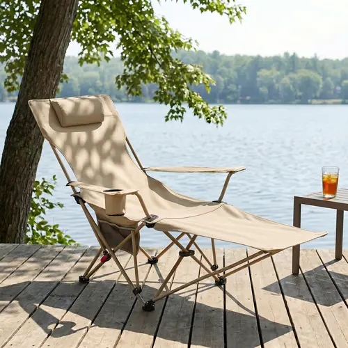Comhoma 2-in-1 Sitting & Laying Foldable Lounge Chair - Thick Oxford Fabric, Adjustable Height Armrests, Armrest Cup Holder, Compact Lightweight Outdoor Furniture, Portable Foldable Seat for Hiking/Light Outdoor, Camping