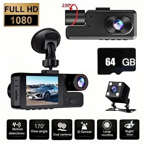 Dual 1080P Dash Cam Front Rear Car Camera Night Vision HDR Wide Angle 130 Degree G Sensor Loop Recording Parking Monitor Built in Audio Car DVR Driving Recorder Support 64G Memory Card Auto Recording Car Accessories Safety Camera Gift Trending 2026 HD tik
