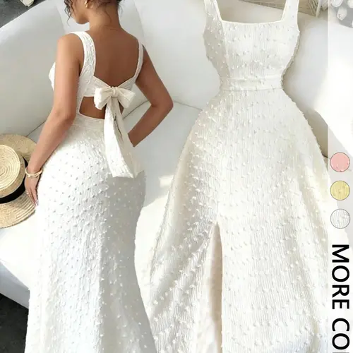 Women's Sleeveless Square Neck Side Slit Long Dress, Plain Casual Style, Essential for Weddings & Parties, Perfect for Special Occasions
