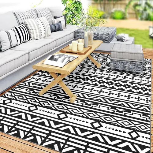 Outsunny Waterproof Reversible Plastic Straw Outdoor Area Rug - Portable Large Casual Garden Decoration Rug, Outdoorfun Mud Mat Runner for Backyard, RV Camping