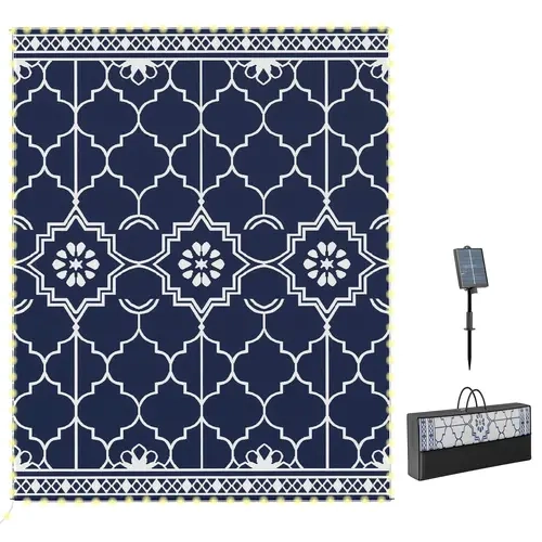 Outsunny Reversible Waterproof PP Outdoor Rug with LED Light, 37.5 ft Light String, Stakes & Carry Bag - Decorative Rug Decor for Patio, RV Camping Portable Use #tiktokshopbacktoschool, Stake & Carry Bag