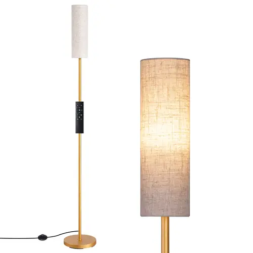EDISHINE Dual Shades Fabric Floor Lamp - 63.7in Large Corner Stable Standing Lamp with Foot Switch, Remote Control, Stepless Dimmable Modern Minimalist Design, 9W Bulb Included (Black, for Bedroom), Living Room, 63.7 Inches