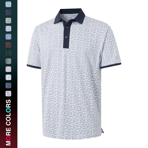 MAELREG Golf Polo Shirts for Men Dry Fit Performance Lightweight Printing Contrast Collar Mens Golf Shirts Short Sleeve Athletic Clothes Fitness Sport Top