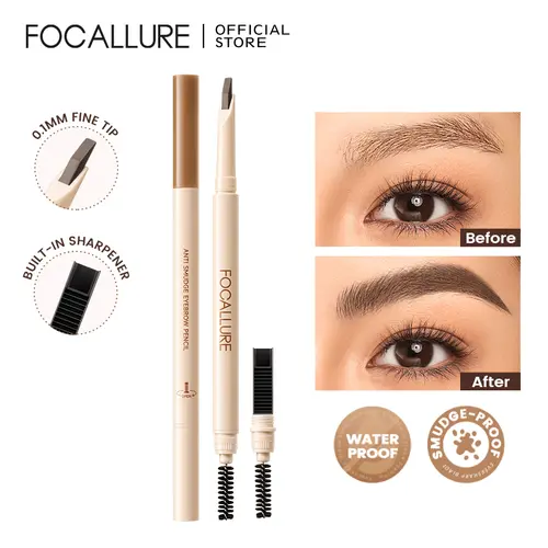 FOCALLURE 0.1mm Ultra-Fine 3-in-1 Eyebrow Pencil With Sharpener & Brush, Natural Hair-Like Microblading Brows, Waterproof Sweat Smudge Proof Break Resistant High Pigment Eyebrow Shape Eyebrow Makeup Products