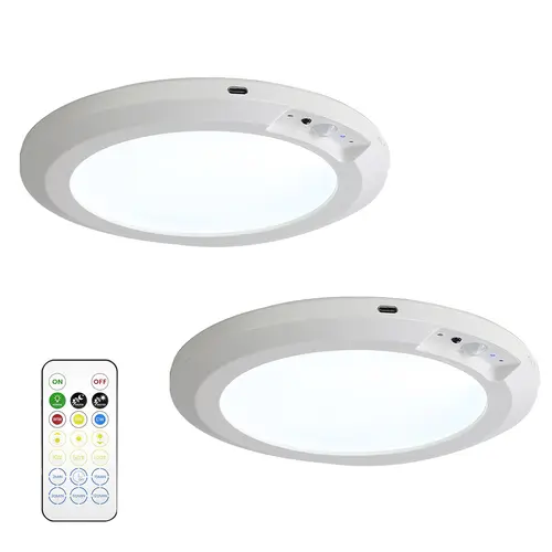 2-Pack Rechargeable LED Motion Sensor Ceiling Lights with Remote Control - Magnetic Wireless Battery-Powered Adjustable Spots, DC Power, Stay-On Mode, Color Options & Controls, Dimmable, 10000mAh Long Battery Life, Easy Install for Closet, Hallways