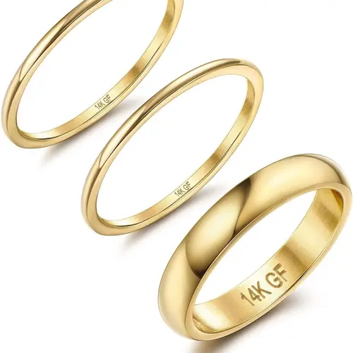 Gold-Filled Stacking Rings for Women, Minimalist Stackable Gold Rings, Dainty Non-Tarnish Pinky Thumb Statement Thin Band Rings Set, Comfort Fit 1mm 3mm, Finger Rings