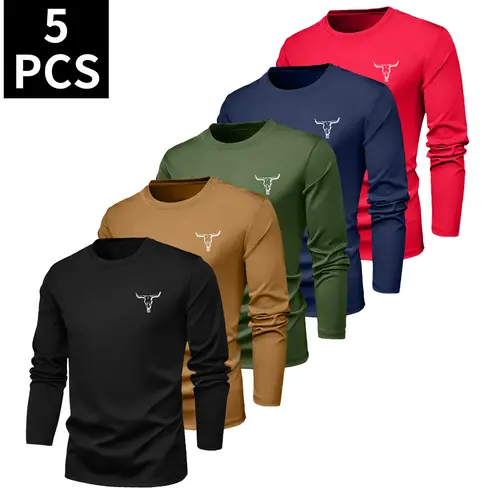 Men’s Long-Sleeve Graphic T-Shirt - Quick-Dry, Moisture-Wicking, Stretch Crew Neck Long Sleeve Tops for Training & Running, Sporty Chic Casual Men's Clothing, Father's Day Gifts for Him Mens Gifts, M