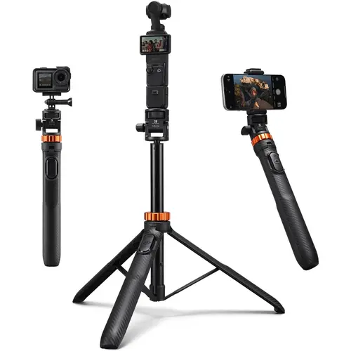 K&F CONCEPT Adjustable Silicone-Rubber Cellphone Holder, 69" Extendable Bluetooth Selfie Stick Tripod Light Stand with 1/4" Screw, Button Remote, Compact Storage, Compatible with DJI OSMO 360 Pocket 3, iPhone 17, Action Cameras, Projectors, Accessories, M