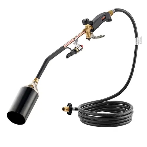 VEVOR Propane Torch Weed Burner, 1,800,000 BTU High-Output High-Heat Tool, 10 ft Extended Hose, Heavy-Duty Blow Torch, Adjustable Flame, Turbo Trigger Push-Button Automatic Igniter, Nozzle & Metal Parts for Weed Control, Garden Ice Removal