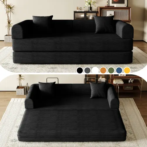 Sofa Bed 79/59/53/32 “ Foldable Deep-Seat Plush Modular boneless Sofa Single Seat No Assembly Required Suitable for Living room/Bedroom/Apartment 03BK