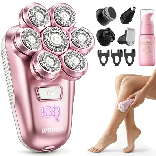 7D Electric Shaver for Women & Men, 5-in-1 Multifunctional Women's Electric Razor with 7D Magnetic Shaver Heads, Waterproof Wet Dry Trimmer Kit, Body Hair Trimmer,Head Shavers for Bald Men,Nose Ear Hair Trimmer,USB Rechargeable Clippers,Pink,Black,Purple