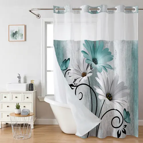 Floral  Hookless Shower Curtain, Multi-Color No-Hook Design, Easy Installation, Waterproof & Washable, Perfect for Bathroom or Modern Home Decor, 72 × 75 in