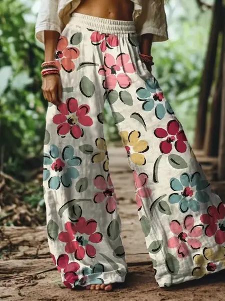 Women's Floral Print Casual Loose Long Wide Leg Pants, Comfortable Breathable Fabric, Ideal for Vacation, Home, Daily Wear, Suitable for Spring Summer Fall
