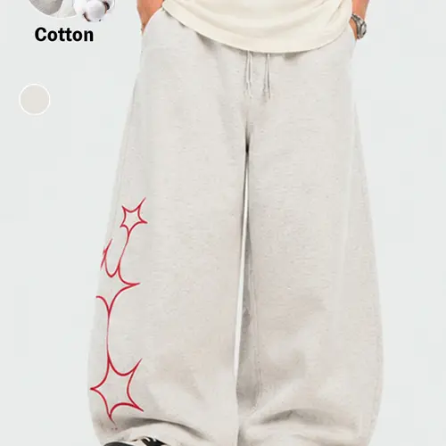 Unisex Casual Star Print Sweatpants Y2K Vintage Barrel Wide Leg Drawstring Closure Streetwear Loose Fit Trousers