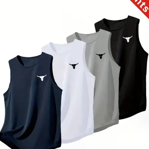 4-Pack Summer Fashion Men's Gym Sports Sleeveless Tank Tops, Gymwear Tanks, Breathable Sweat-Wicking Loose Fit Quick-Dry Basketball Shirts, Athletic Apparel, Workout Vests