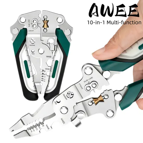 10-in-1 Foldable Wire Stripper Crimper Plier Tools, Multifunctional Electrical Cable Cutter, Twister, Splitter, Father's Day Gift For Dad