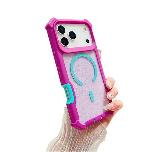 Magnetic Glitter Color 2-Layer Case for iPhone 17 Pro Max 16 15 14 13 Pro Max, Cute Sparkly Clear Phone Case for Women Girls, Compatible with MagSafe, Shockproof Drop Protection, Anti-Slip Bumper Cover