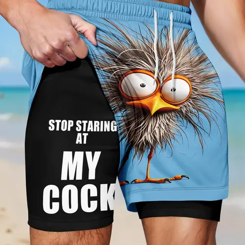 Men's Funny Casual Shorts, Tropical Bird Pattern Elastic Waist Breathable Beach Shorts for Summer Vacation
